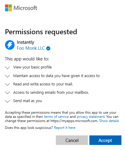 Grant permission for Instantly
